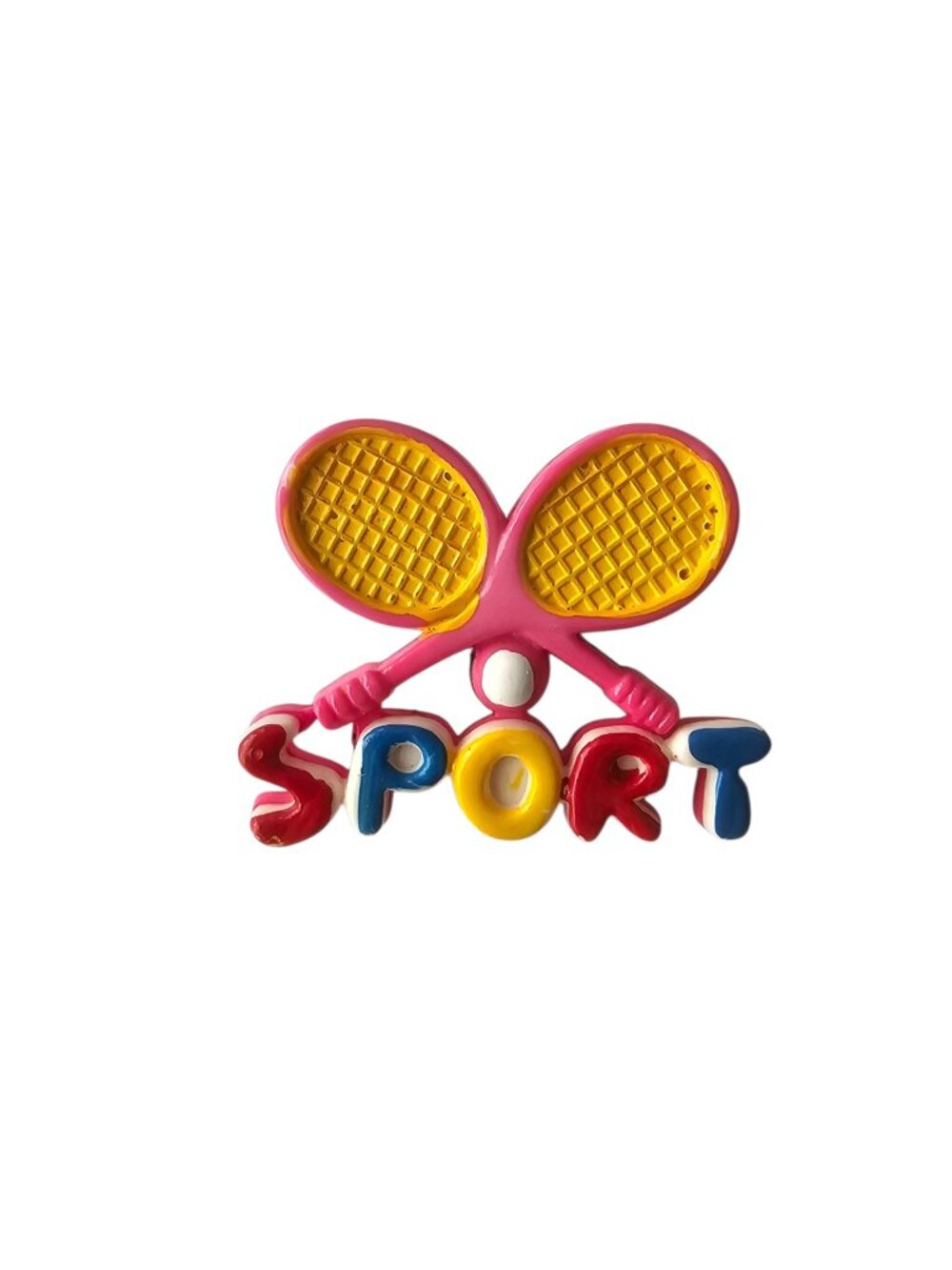 1980s tennis sport rackets and ball plastic brooch